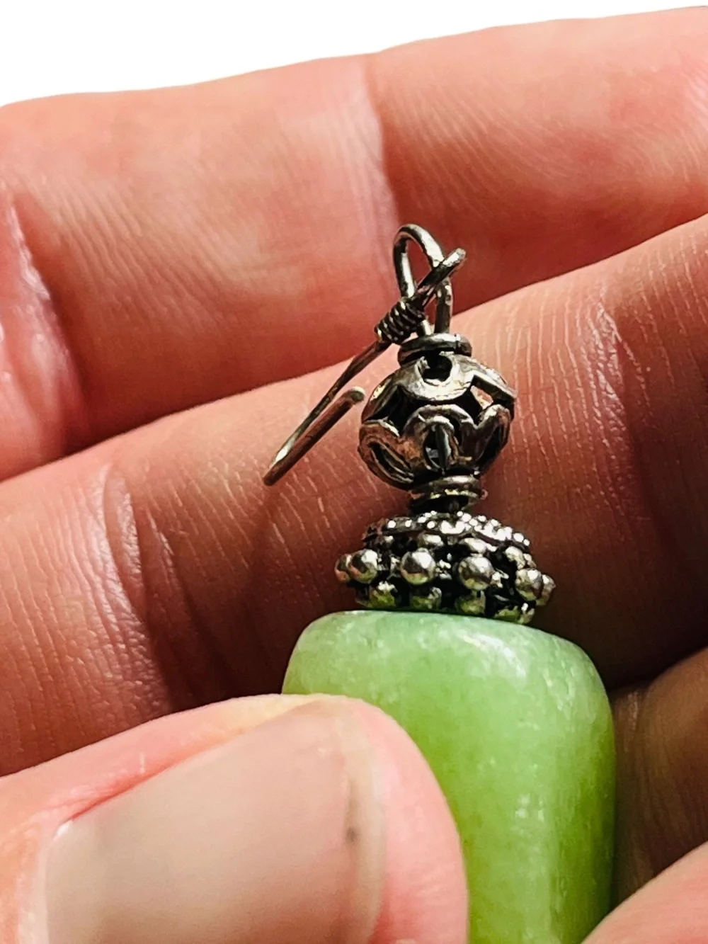 Vtg MCM Sterling Silver 925 Light Green Jade Cube Drop Dangle Earrings 15.8g